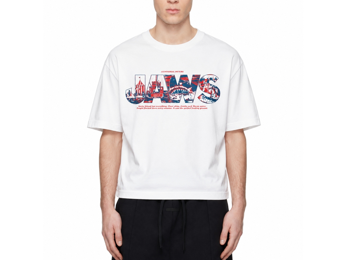 Rockinstone Jaws Movie Logo With Comics White Adult T-shirt Size:xxl