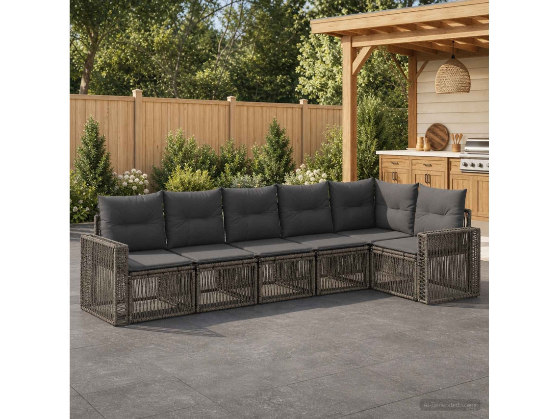 Vidaxl Conjunto De Sofá De Jardim 6 Unid. Cinza E Cinza Escuro Vime Pe