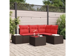 Vidaxl Conjunto De Sofá De Jardim Com Almofada 5 Pcs Castanho Vime Pe