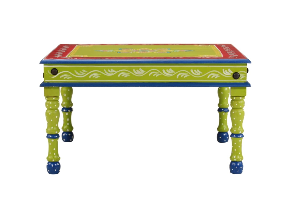 Mesa de Centro HARLANV1 Pintada à Mão Mangueira Maciça Azul Turquesa