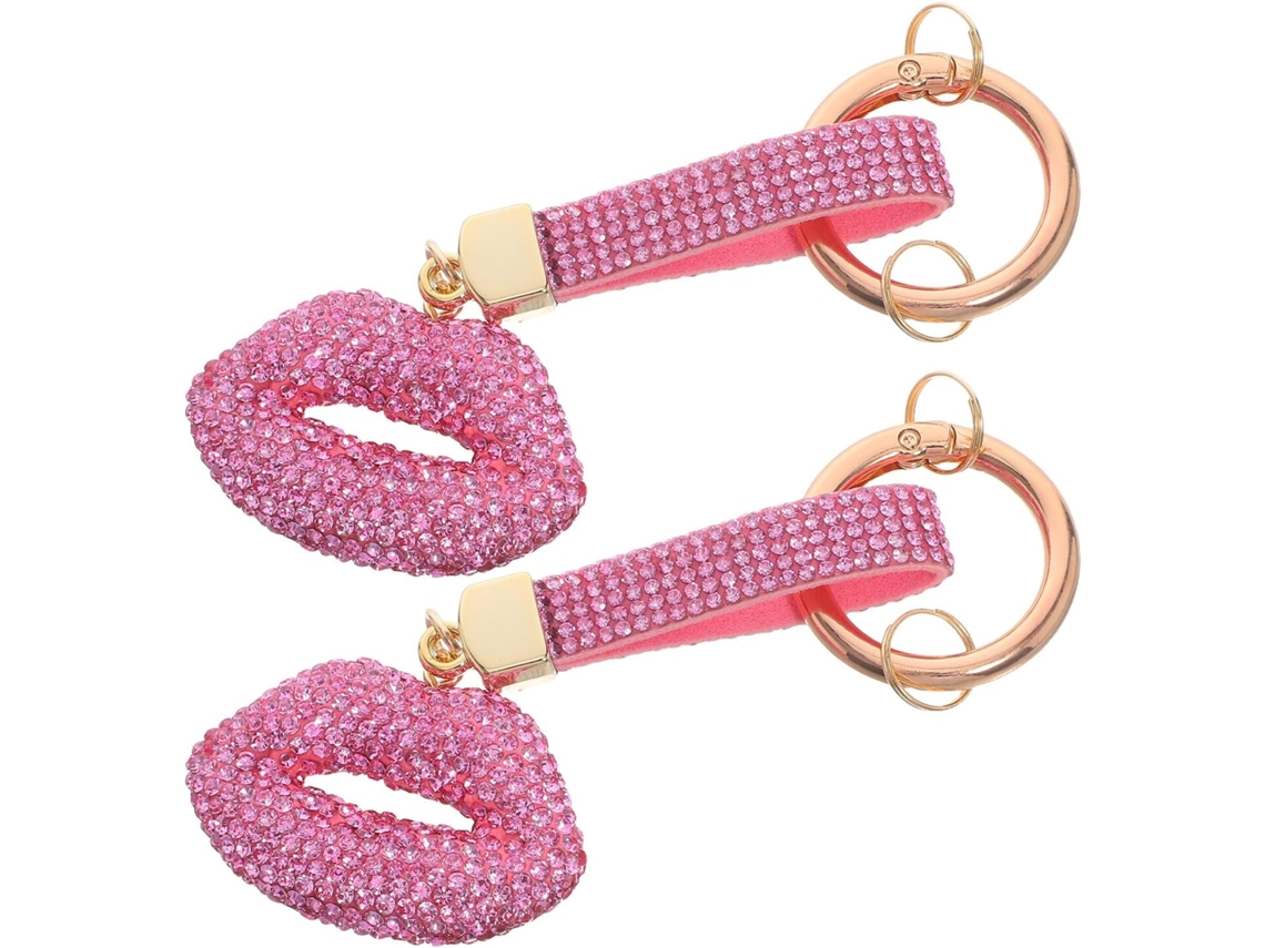 Lote Com 2 Chaveiros De Lábios Rosa Com Strass - Pingentes Elegantes