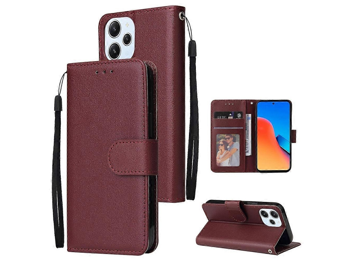 Capa Multifuncional Horizontal De Couro Com Três Compartimentos Para Cartões Para Xiaomi Redmi 12 4g/5g/note 12r