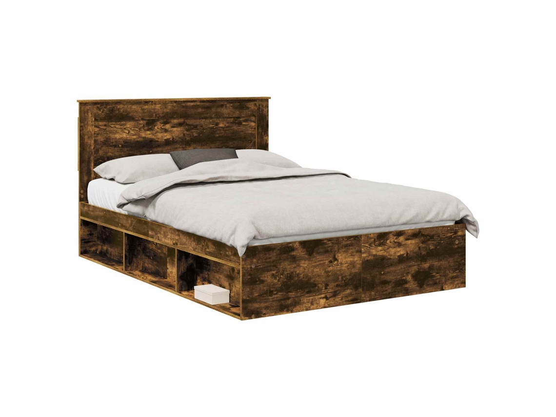 Estrutura da Cama com Cabeceira Carvalho Defumado 140x190 cm MAISON EXCLUSIVE