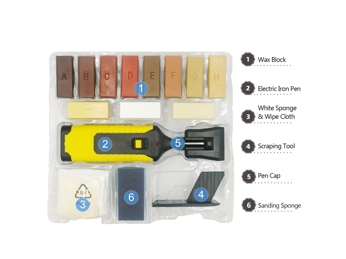 Kit de reparo de piso de madeira e móveis (para remendar furos, adequado para vários cenários)