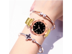 Relógio Feminino de Quartzo Zhoulianfa com Pulseira de Aço e Números Romanos (ouro)
