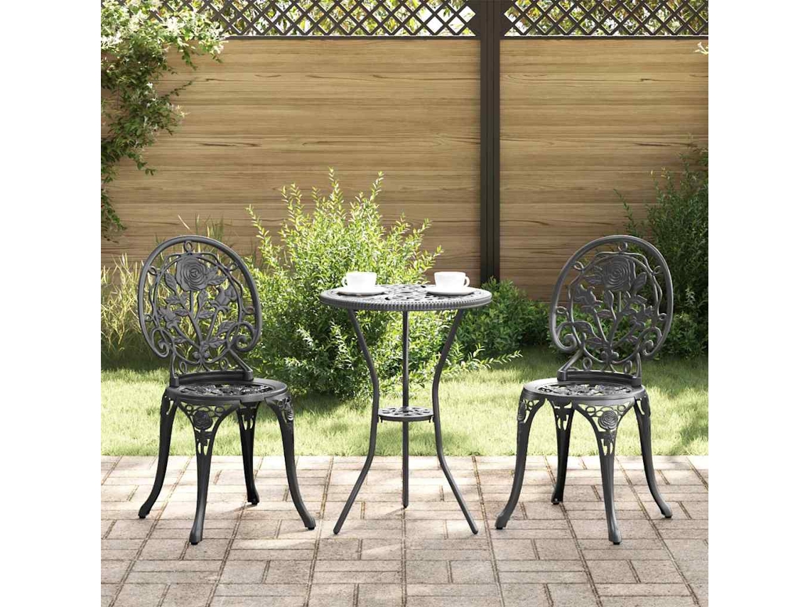 Vidaxl Conjunto Bistro De Jardim 3 Unid. Preto Alumínio