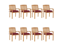 Vidaxl Cadeiras De Jardim Empiháveis C/ Almofadões 8 Pcs Teca Maciça