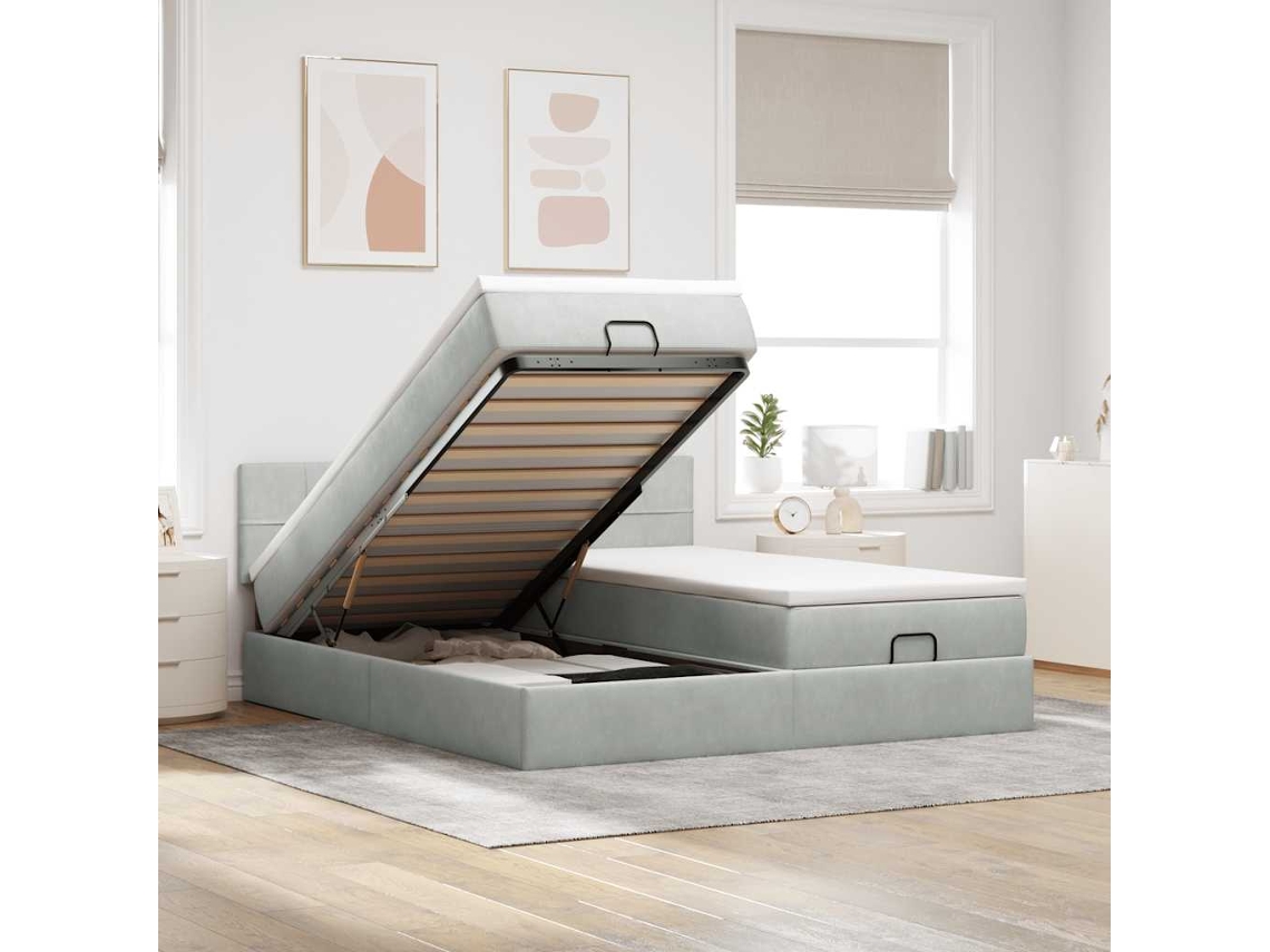 Vidaxl Estrutura Cama Otomana Colchões 200x200cm Veludo Cinzento Claro