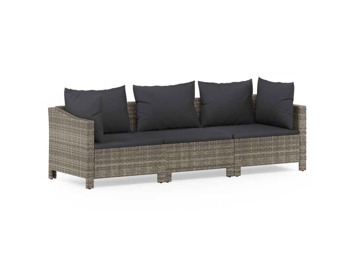Conjunto de 3 Pcs Lounge de Jardim com Almofadões Vime Pe Cinzento MAISON EXCLUSIVE