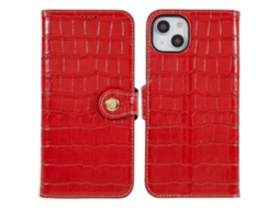 Capa Genuíno Textura Crocodilo Para Iphone 14 Pele Anti-riscos Com Porta-cartões Vermelho