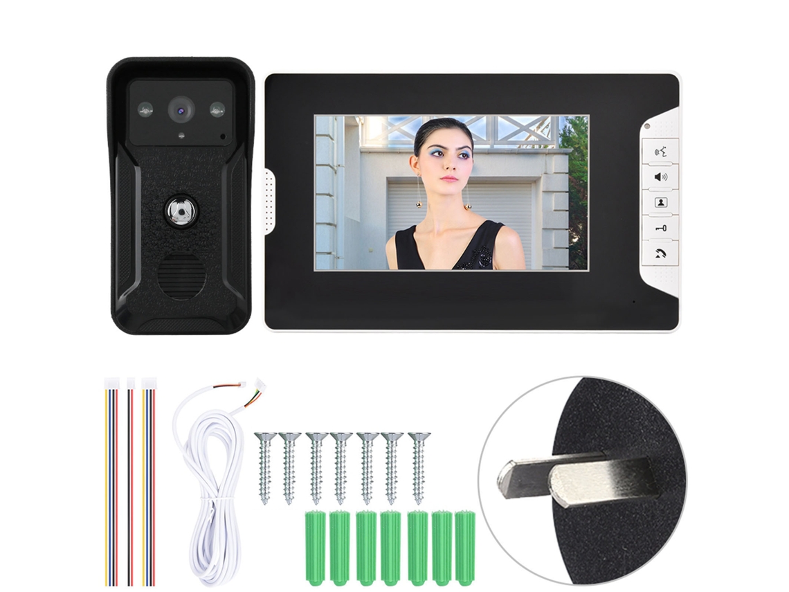 Campainha De Interfone De Vídeo Colorido Com Fio De 7 Polegadas (visão Noturna, Resistente À Chuva)