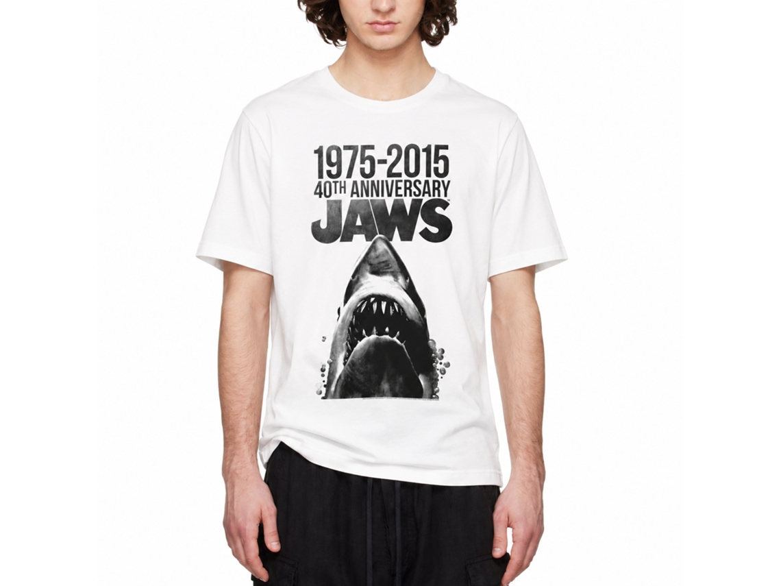 Rockinstone Jaws Movie 40 Years White Adult T-shirt Size:m