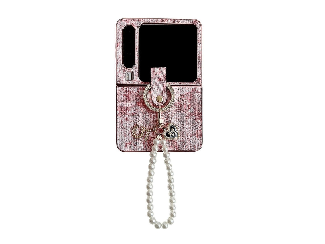 Capa De Celular Com Cobertura Total E Estilo Bordado Com Corrente De Contas De Anel