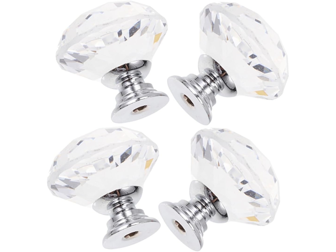 Conjunto De 4 Puxadores Cristal Transparente Para Portas Armários E Gabinetes, Com Furo Único
