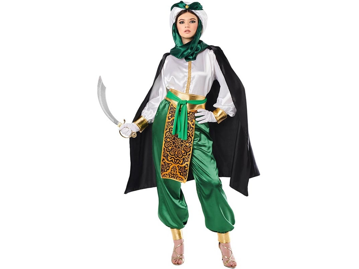 Fato de beduíno verde e branco elegante para mulher