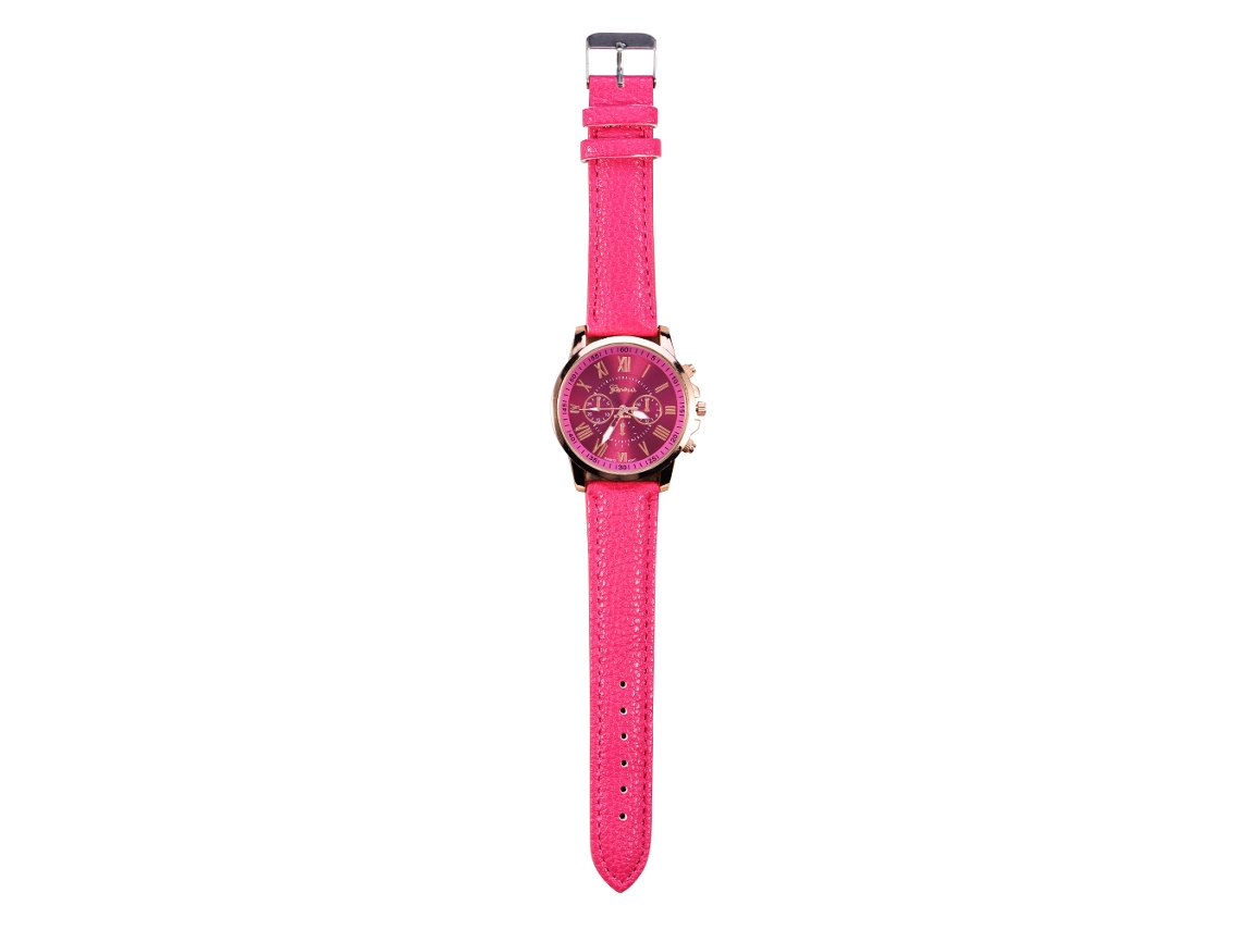 Relógio de Pulso Feminino Analógico de Quartzo Estilo Elegante Rosa Vermelho