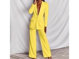 Conjunto de duas peças feminino 2026, com manga comprida, estilo casual elegante para negócios, Solidário Stp M, amarelo.