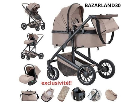 Bazarland30. Carrinho 3 Em 1 Com Assento De Carro Portátil Compacto Molas Com Absorção De Choque Chassi Em Liga De Alumínio.khaki