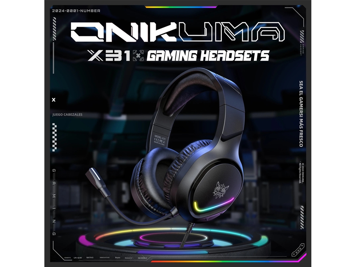 Fone De Ouvido Gamer Com Fio Onikuma X31 Com Cancelamento De Ruído, Adequado Para Computador E Laptop, Com Microfone De Iluminação Rgb Vayotoy