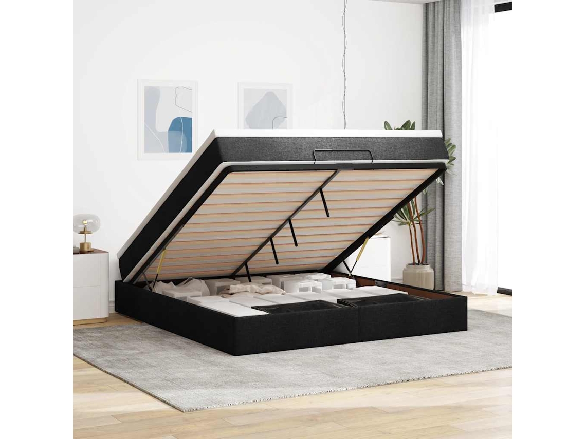 Vidaxl Estrutura De Cama Otomana Com Colchão 160x200 Cm Tecido Preto