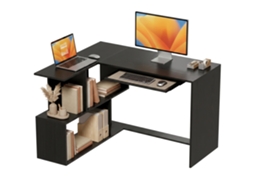 Mesa De Canto, 120 X 100 X 76 Cm, Mesa De Computador Em Formato De L Com Bandeja Para Teclado, 4 Compartimentos Abertos, Preta.
