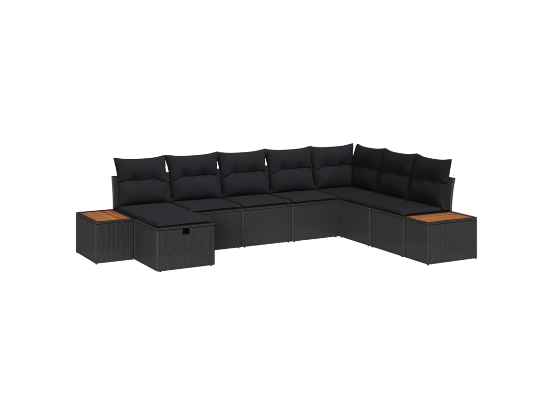 Vidaxl Conjunto de Sofá de Jardim com Almofada 8 Pcs Preto Vime Pe