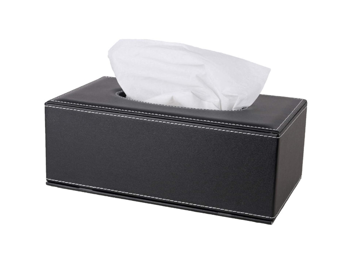 Caixa De Lenços De Papel Retangular Premium Com Tampa E Suporte Para Lenços, Preta, Com Base Magnética.
