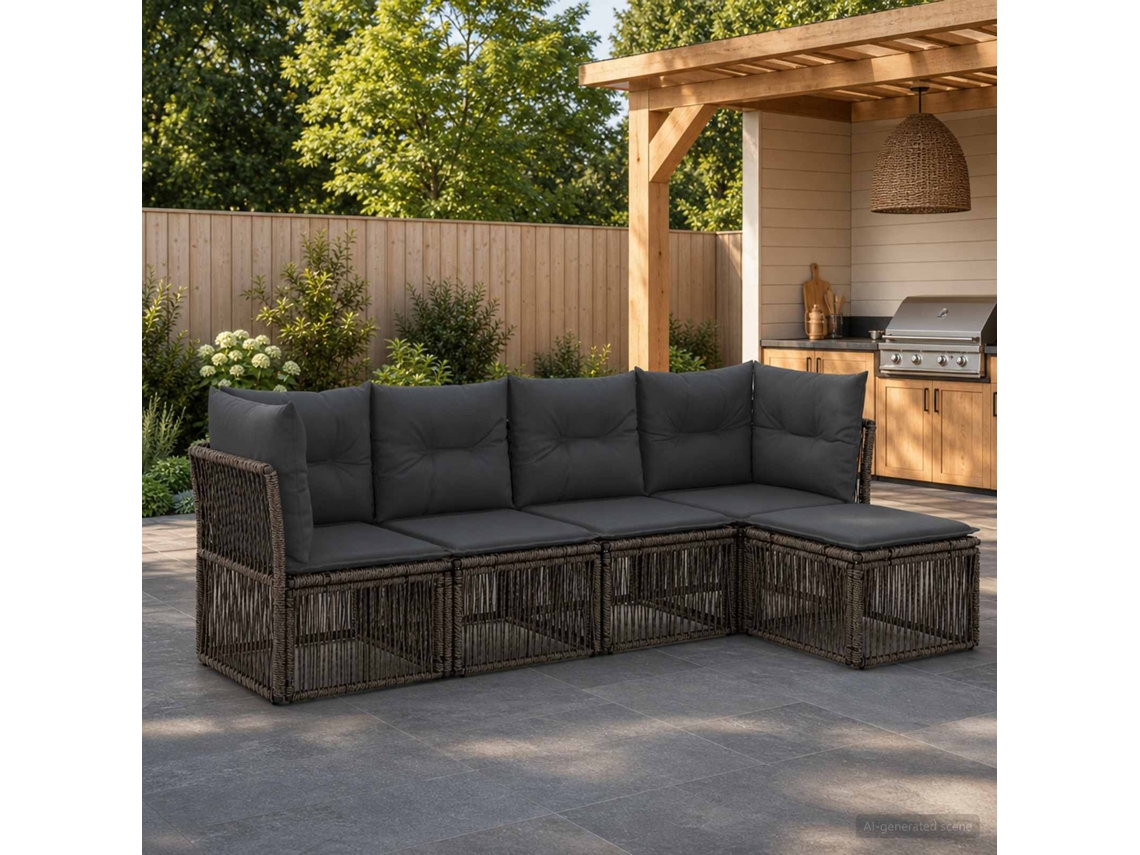 Vidaxl Conjunto De Sofá De Jardim 5 Pcs Cinzento Vime Pe