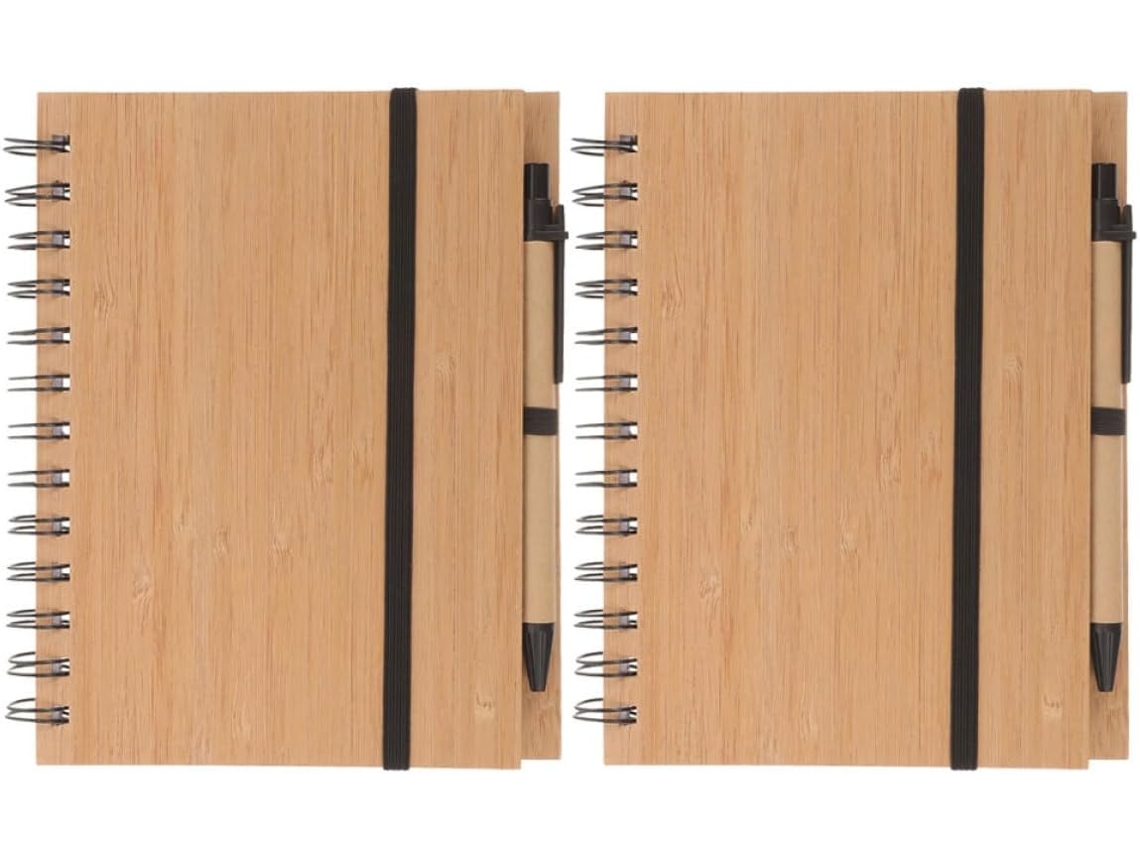 Conjunto De 2 Cadernos Espiral Portáteis Com Capas De Couro De Bambu, Tamanho Médio, Ecológicos Para Uso No