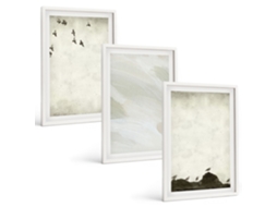 Pinturas Murais Modernas Pássaros, Rochas, Pinceladas, Decorações Moldura Branca Imagens Para Um Quarto Infantil Espelharte (3 Piezas De 40x60 Cm)