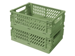 2 Cestas Dobráveis Plásticas Verdes, 9.8×6.5×3.8 Polegadas, Versáteis.