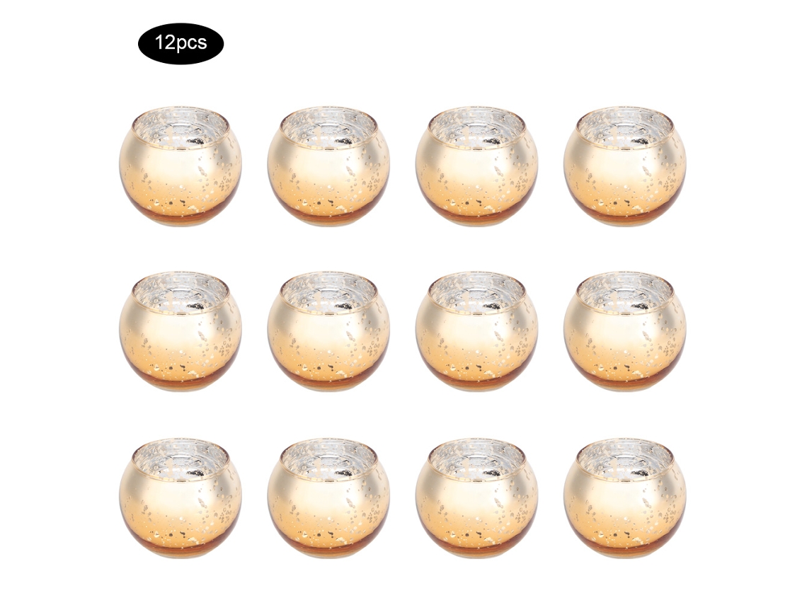 Vaso E Porta Velas De Vidro De Mercúrio, Porta Velas Dourado Antigo Com Superfície Reflexiva Para Velas, Elegante Acessório De Decoração Para Centros