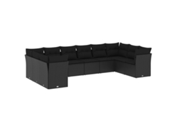 Conjunto de 10 Sofás de Jardim com Almofadões Vime Pe Preto MAISON EXCLUSIVE