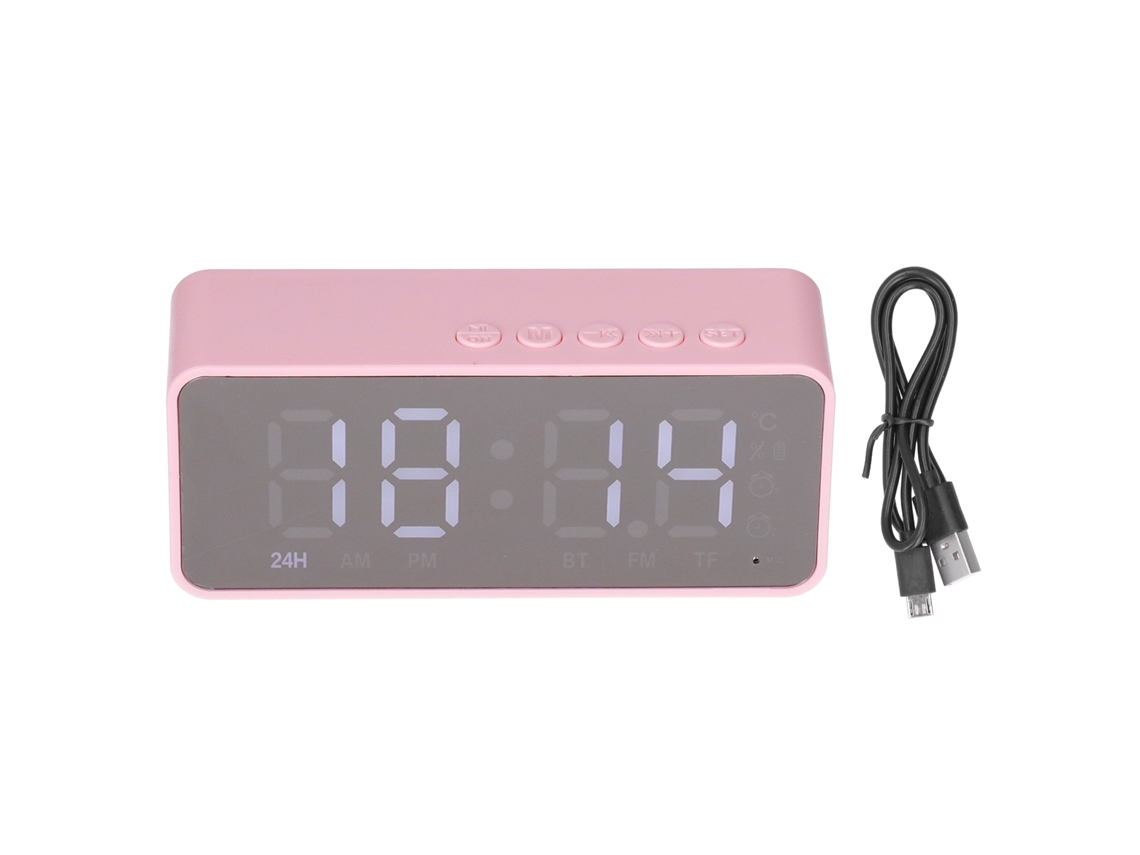 Relógio Despertador Bluetooth 5.0, Multifuncional, Mp3 Player, Carregável, para Escritório, Rosa, G50 | S/MARCA