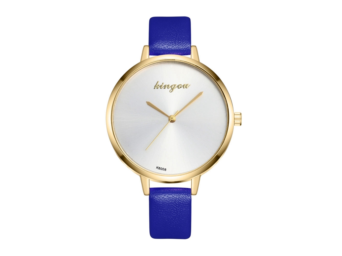 Relógio de Pulso Feminino Analógico de Quartzo com Pulseira Pu Clássico Simples Azul
