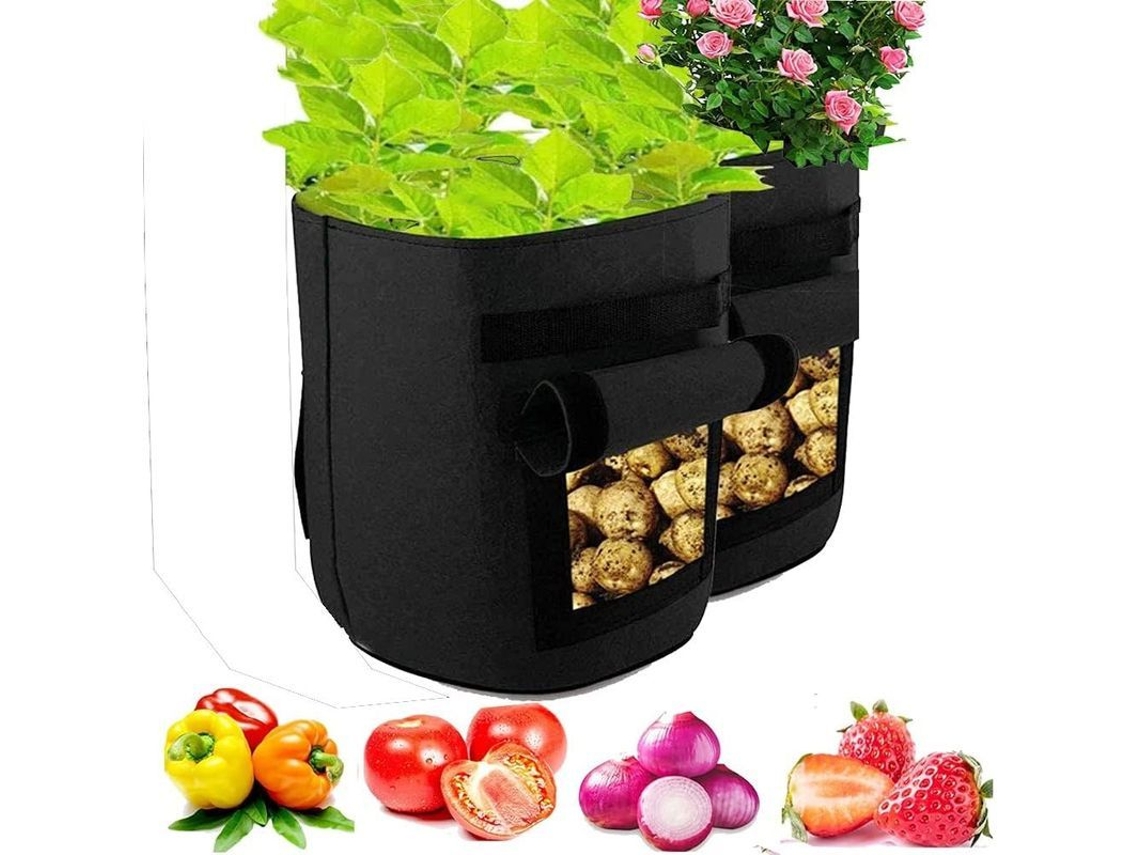 Bolsas De Cultivo 2 Piezas 37l Para Fresa, Tomate Y Papa Con Solapa Y Asas Resistentes