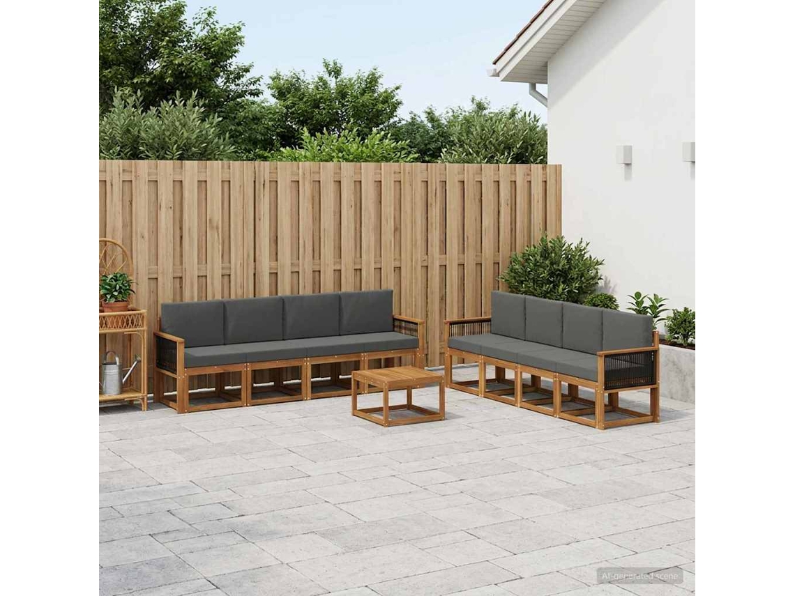 Vidaxl Conjunto De Sofás Para Exterior 9 Unid. Natural E Antracite
