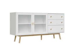 Aparador 40x80 Cm Em Madeira, Vidro Ideal Para Para Sala De Jantar Cor Branco Para Decoração E Funcionalidade Com Design Moderno E Prático E Madeira