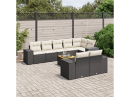 9 Pcs Conjunto De Sofás P/ Jardim C/ Almofadões Vime Pe Preto Dkd Home Decor