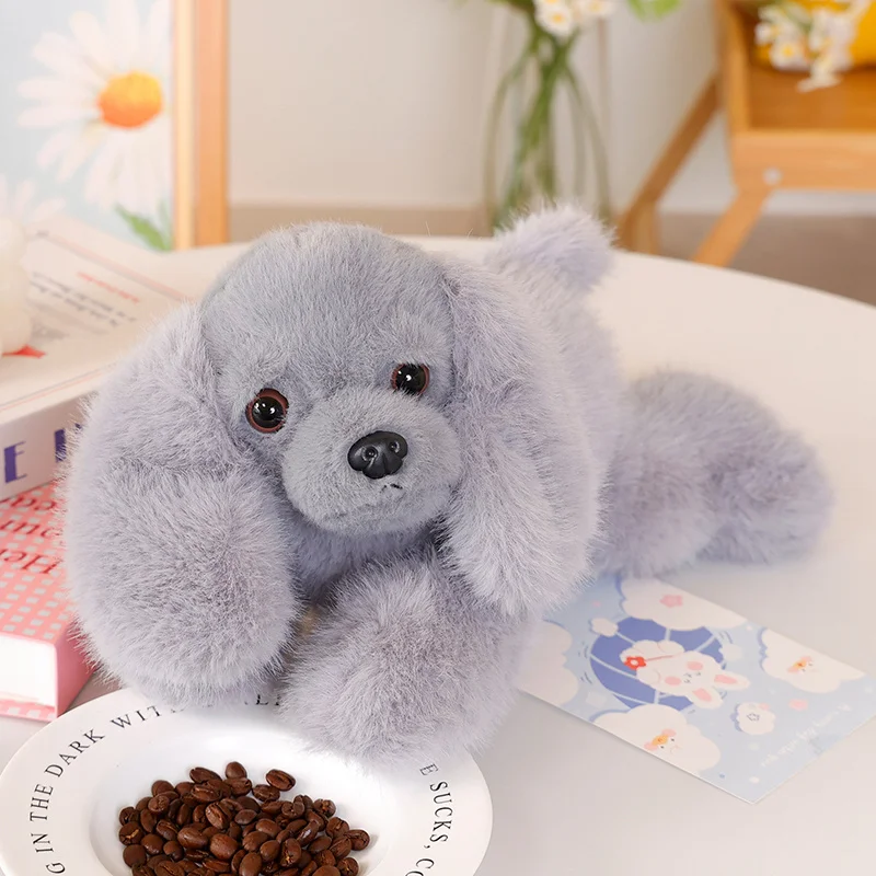 Lindo Cachorrinho de Pelúcia Reclinado, Boneco de Pelúcia Macio MDUG (cinza 30cm)