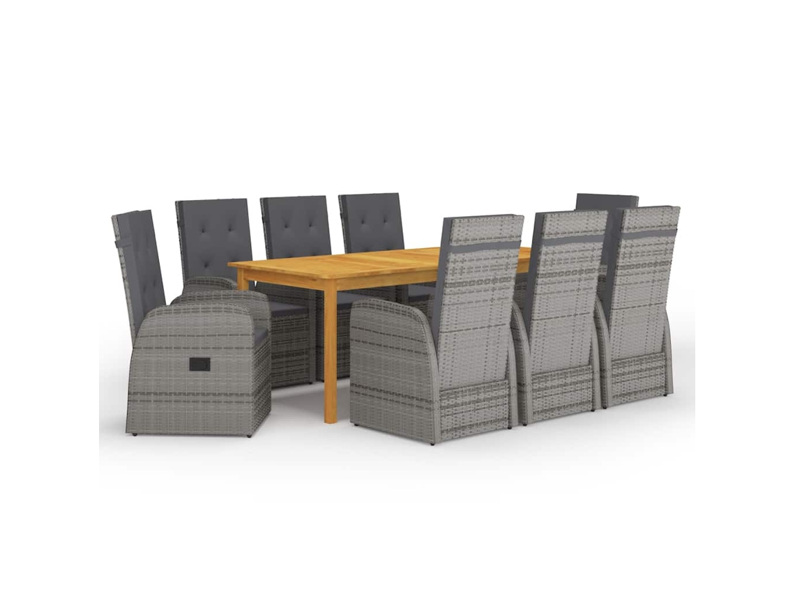 Vidaxl 9 Pcs Conjunto De Jantar Para Jardim Cinzento