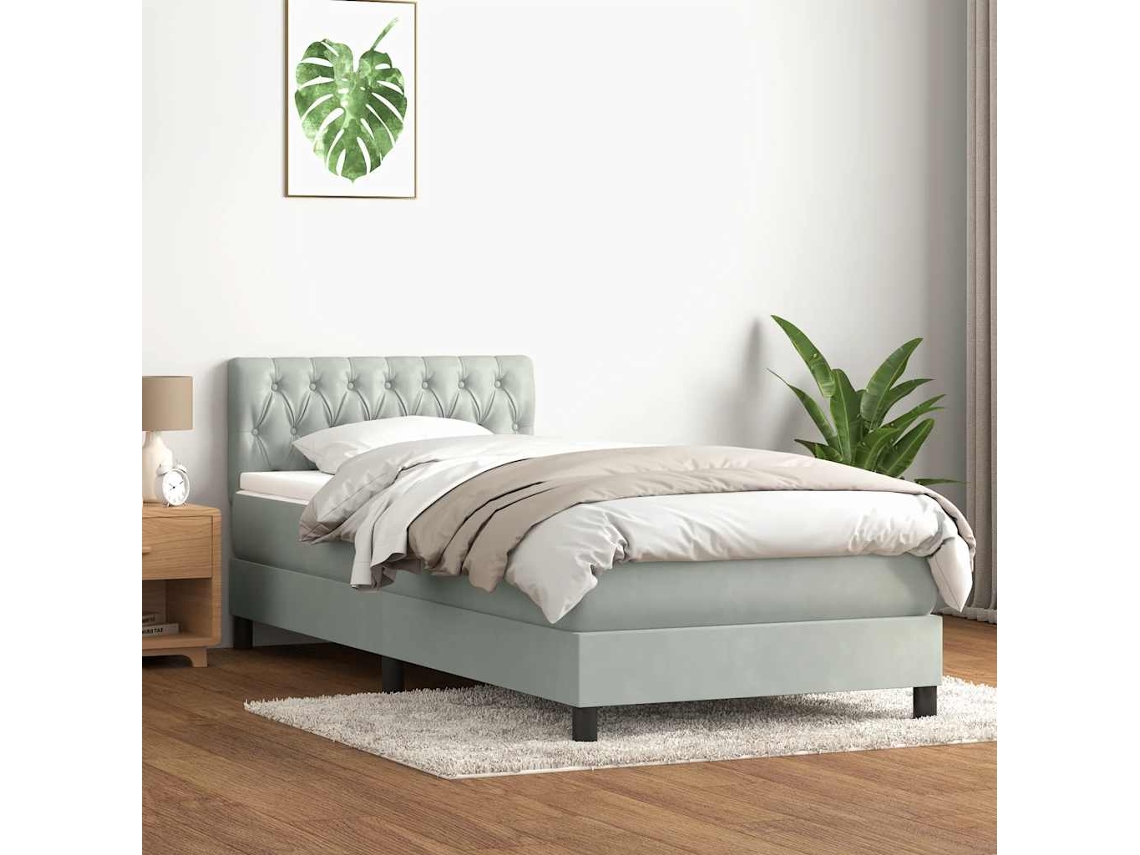Vidaxl Cama Box Spring C/ Colchão E Led Cinzento-claro 90x220 Cm Veludo