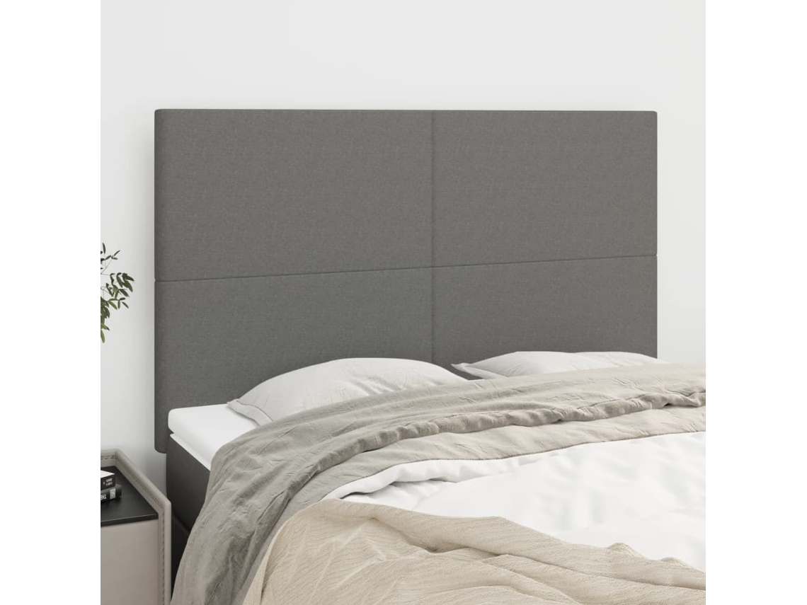 Vidaxl Cabeceira Cinza Escuro 144x5x118/128 Cm Tecido