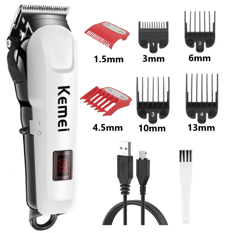 (branco) Máquina De Cortar Cabelo Profissional, Ajustável, Com Fio/sem Fio, Para Homens, Com Visor Led.