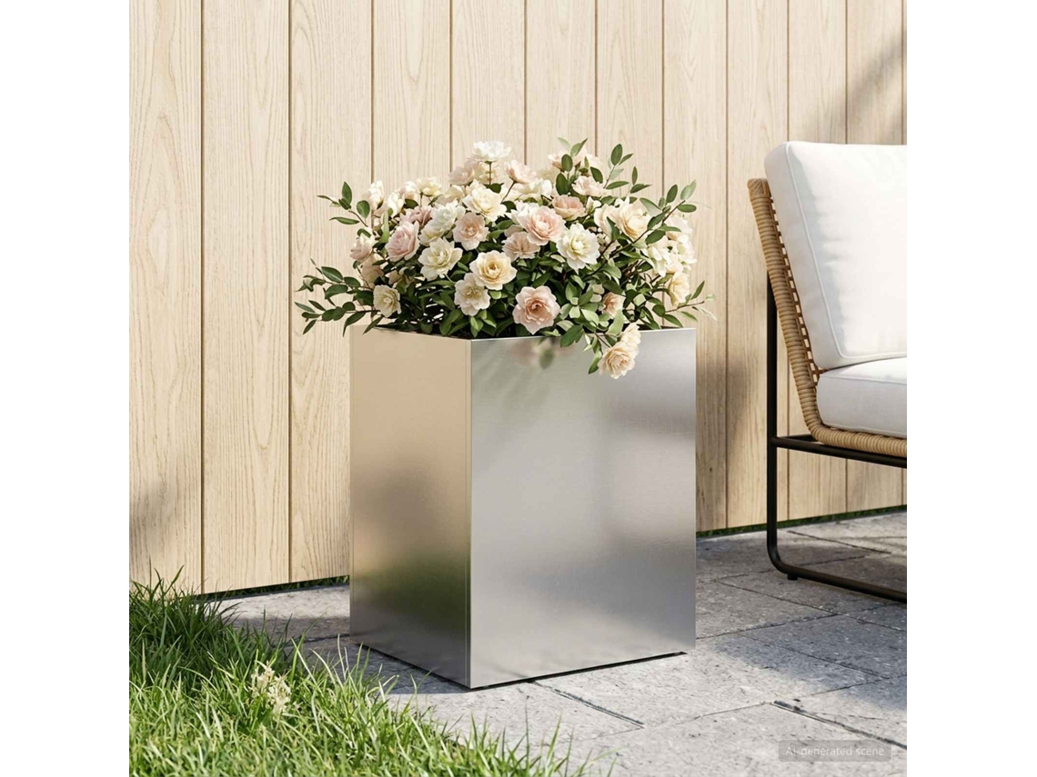 Vidaxl Vaso De Jardim Prateado 40 X 30 X 40 Cm Aço Inoxidável