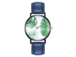 Reloj De Cuarzo Unisex Con Correa De Cuero Pu Patrón De Hojas Simple Zhoulianfa Azul