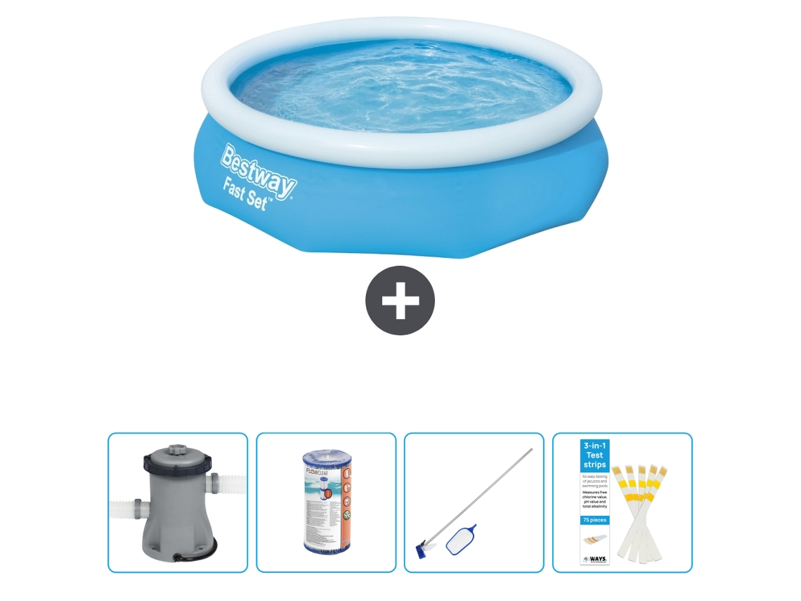 Piscina Inflável Redonda BESTWAY Fast Set 305 X 76 Cm Azul Inclui Bomba Filtro Kit de Limpeza Tiras de Teste
