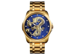Relógio De Quartzo Skmei 9193 Masculino Com Padrão De Dragão Dourado, Calendário E Luminescência.
