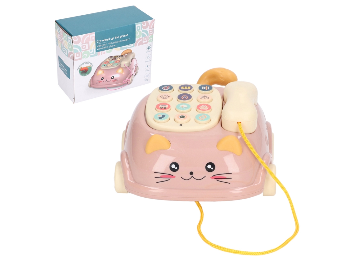 Telefone Musical Para Bebê Com Forma De Gato Bilingue Histórias Brinquedo De Iluminação Rosa