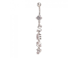 Anel De Umbigo Zirconio Inox Branco Com Tassel Longo Formas De Letras
